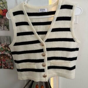 The Workshop Cream & Black Striped V-Neck Knit Vest